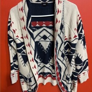 Fate Women's Geometric Cardigan - Cream and Navy